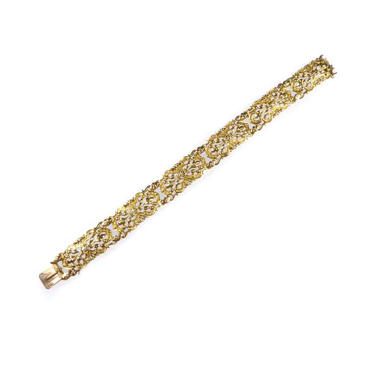 Antique gold openwork panel link bracelet